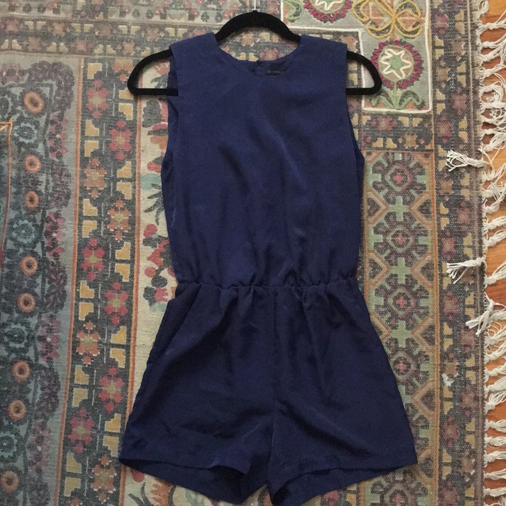 Navy Blue Romper W/ back cutout and pockets